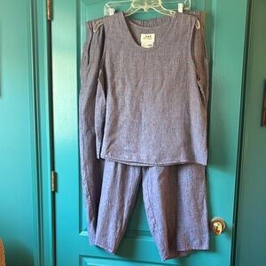 FLAX TWO PIECE LINEN SET /PURPLE /PANTS SIZE LARGE TOP SIZE MEDIUM
